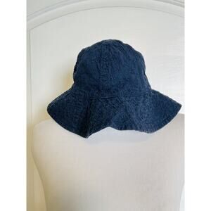 Baby Gap Girls Navy Blue Eyelet Floral Cotton Bucket Sun Hat Beach Summer S / M